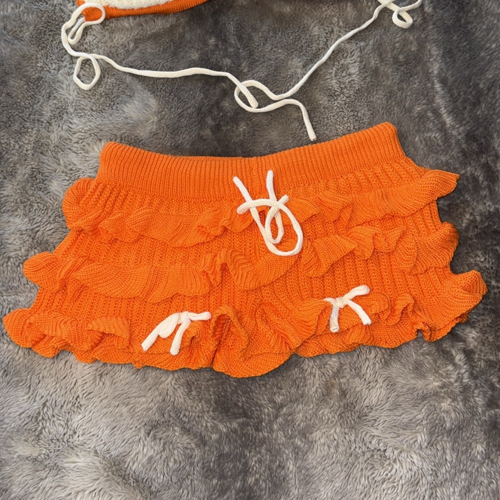Orange Women's Crochet Knitted Beach Resort Outfit Set 🧡 - Picture 3 of 4